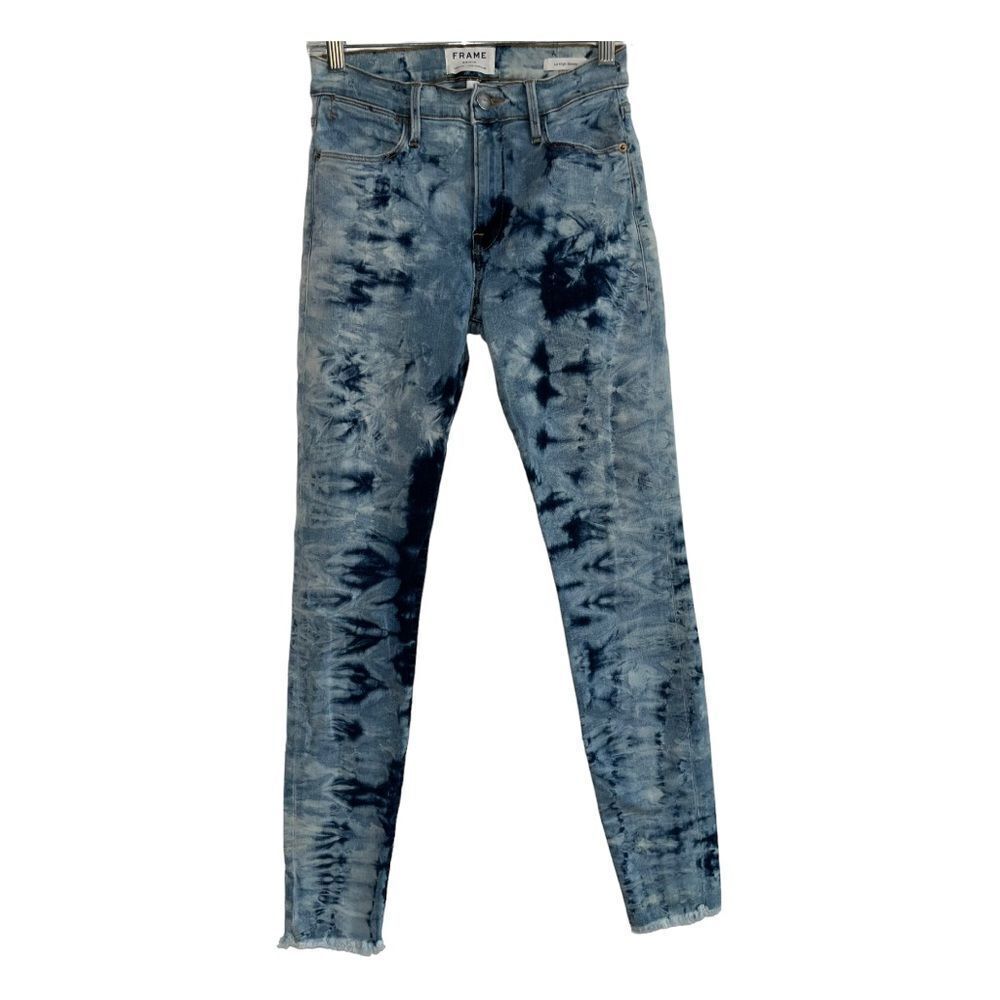 FRAME Le High Skinny Size 27 GAZE Tie Dye Blue Jeans Crop Stretch raw hem - Picture 4 of 6